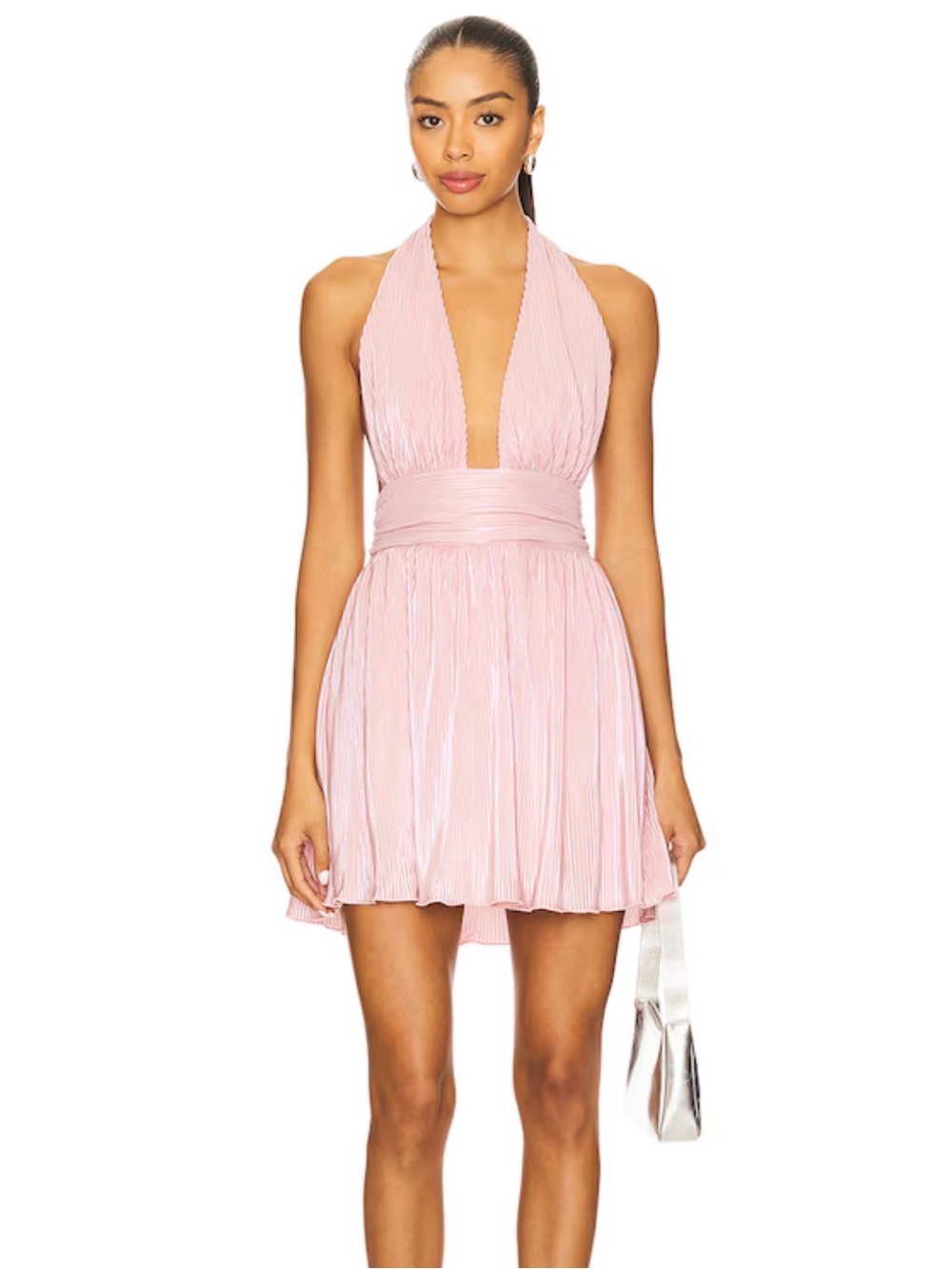 REVOLVE Pink Plunging Halter Mini Dress